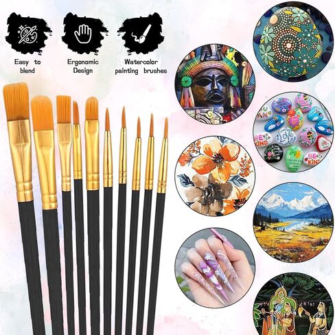 20 Pieces Artist Paint Brushes Set for Acrylic Oil Watercolor Fine Detail Painting Face Nail Body Art Miniature Detailing Rock Painting(Black) in Kuwait