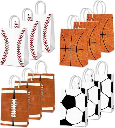 WATMTIN 12 Pcs Baseball Party Gift Bags, Baseball Pattern Gift Bag with Handle, Paper Treat Candy Goodie Bags for Baseball-Themed Party Games Sports Day Birthday Decorations Supplies in Saudi Arabia