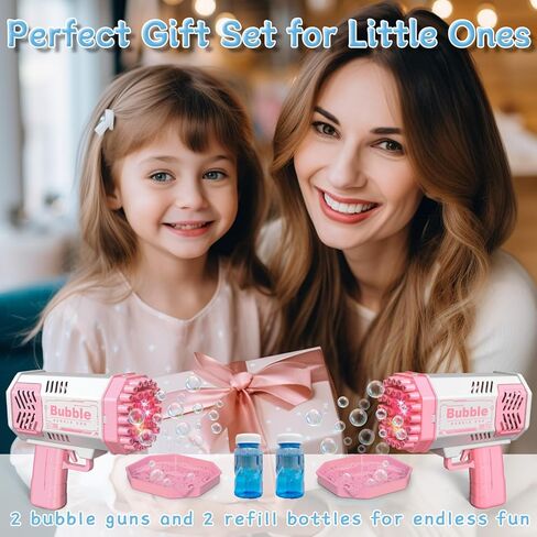 LUSJNGE 2 Bubble Gun with 2 Bottles Refill Solution for Kids, 40-Hole Light Up Bubble Machine for Toddlers 1-3, Pink Bubble Blaster Maker, Party Favors Toys for Boys Girls 4-8 Birthday Gifts in Saudi Arabia