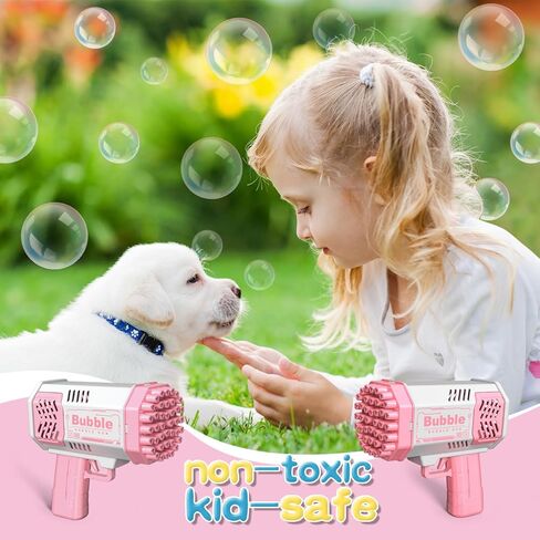LUSJNGE 2 Bubble Gun with 2 Bottles Refill Solution for Kids, 40-Hole Light Up Bubble Machine for Toddlers 1-3, Pink Bubble Blaster Maker, Party Favors Toys for Boys Girls 4-8 Birthday Gifts in Saudi Arabia