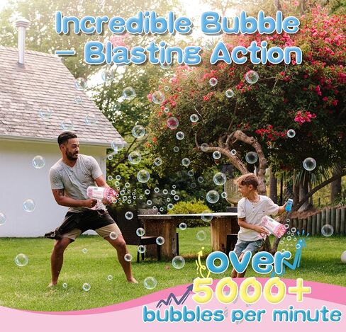 LUSJNGE 2 Bubble Gun with 2 Bottles Refill Solution for Kids, 40-Hole Light Up Bubble Machine for Toddlers 1-3, Pink Bubble Blaster Maker, Party Favors Toys for Boys Girls 4-8 Birthday Gifts in Saudi Arabia