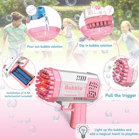 LUSJNGE 2 Bubble Gun with 2 Bottles Refill Solution for Kids, 40-Hole Light Up Bubble Machine for Toddlers 1-3, Pink Bubble Blaster Maker, Party Favors Toys for Boys Girls 4-8 Birthday Gifts in Saudi Arabia