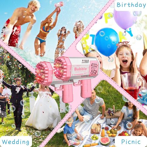 LUSJNGE 2 Bubble Gun with 2 Bottles Refill Solution for Kids, 40-Hole Light Up Bubble Machine for Toddlers 1-3, Pink Bubble Blaster Maker, Party Favors Toys for Boys Girls 4-8 Birthday Gifts in Saudi Arabia