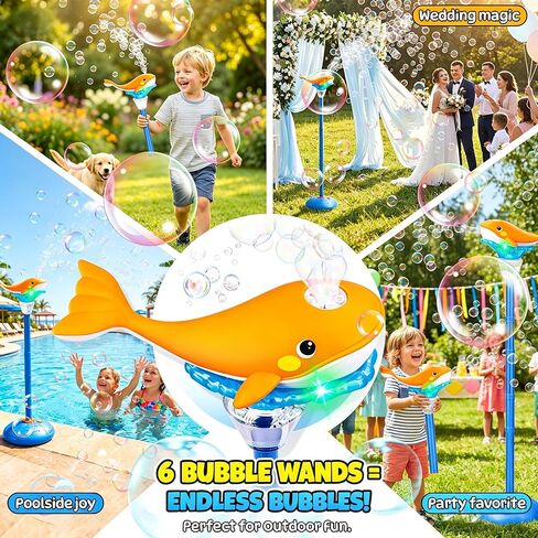Standing Bubble Machine for Kids Outdoor, Whale Bubble Torch with Light Lamp Music, 47" Adjustable Height Automatic Bubble Blower Maker Fountain Tower, Stand Up Outside Bouncer Handheld Lanterns Toys in Saudi Arabia