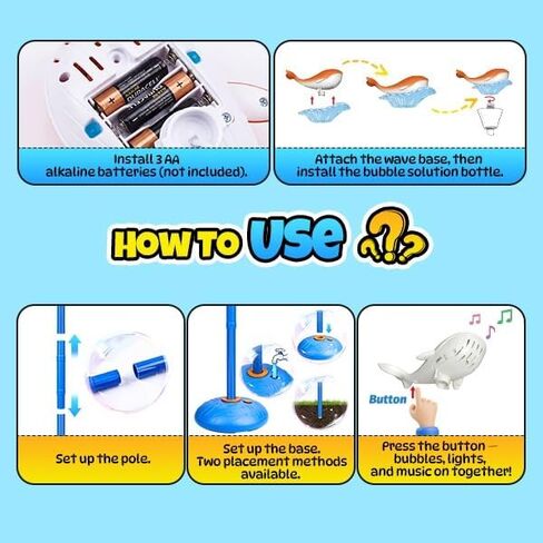 Standing Bubble Machine for Kids Outdoor, Whale Bubble Torch with Light Lamp Music, 47" Adjustable Height Automatic Bubble Blower Maker Fountain Tower, Stand Up Outside Bouncer Handheld Lanterns Toys in Saudi Arabia
