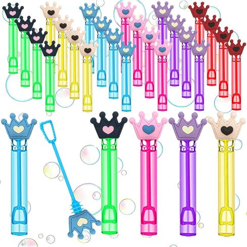 24 Pcs Princess Themed Party Bubble Wands – Crown & Heart Accented, Birthday Party Favors, Goodie Bag Stuffers & Piñata Fillers for Themed Gatherings in Saudi Arabia