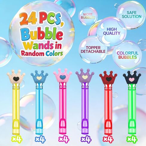 24 Pcs Princess Themed Party Bubble Wands – Crown & Heart Accented, Birthday Party Favors, Goodie Bag Stuffers & Piñata Fillers for Themed Gatherings in Saudi Arabia