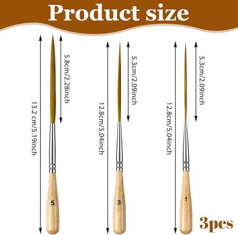 3 Pcs Rigger Liner Brushes Scroll Pinstriping Brush Extra Long Liner Brushes Fine Tip Paint Brush Set for Filling Corners Marking Outlining Creating Edge Borders Watercolor Acrylic Detail Painting in Kuwait