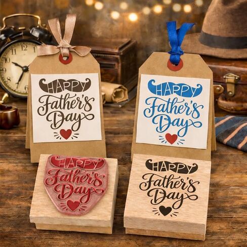 Happy Father’s Day Rubber Stamp 2x2 Wooden Groove Handle Stamp with Clear Impressions Shaped Cut Design Includes Storage Tin in Kuwait