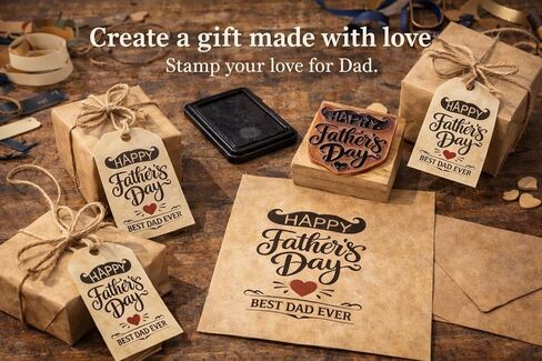 Happy Father’s Day Rubber Stamp 2x2 Wooden Groove Handle Stamp with Clear Impressions Shaped Cut Design Includes Storage Tin in Kuwait