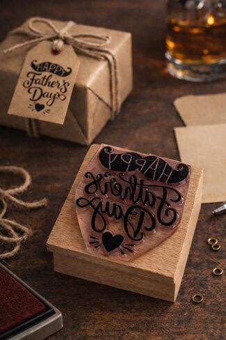 Happy Father’s Day Rubber Stamp 2x2 Wooden Groove Handle Stamp with Clear Impressions Shaped Cut Design Includes Storage Tin in Kuwait