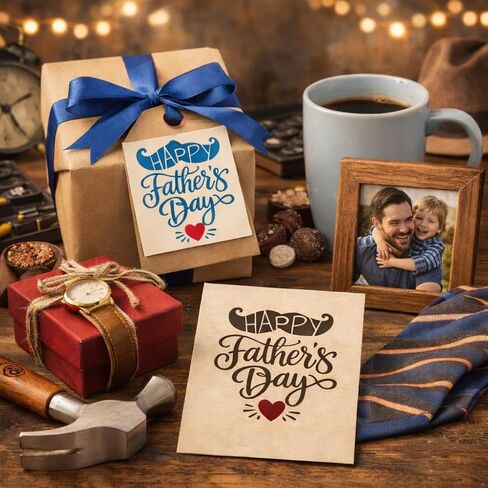 Happy Father’s Day Rubber Stamp 2x2 Wooden Groove Handle Stamp with Clear Impressions Shaped Cut Design Includes Storage Tin in Kuwait