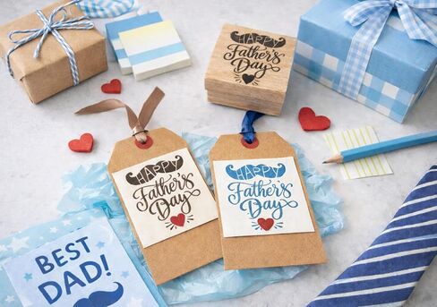 Happy Father’s Day Rubber Stamp 2x2 Wooden Groove Handle Stamp with Clear Impressions Shaped Cut Design Includes Storage Tin in Kuwait