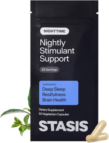 Stasis Nighttime - Calm & Sleep Capsules to Pair with Your Stimulant - Skullcap, Magnolia Bark, Magnesium for Sleep & Astaxanthin Supplements for Relaxation & Mood Support (25 Servings) in Saudi Arabia