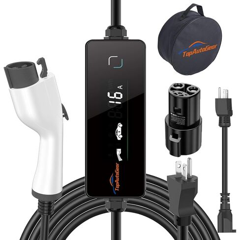 شاحن TopAutoGear المستوى 2 EV 40A ETL مدرج في شاحن UL2594 J1772 مع محول تسلا NEMA 14-50 قابس 25 قدم شاحن EV منزلي محمول لجميع مركبات J1772 وTesla in Kuwait