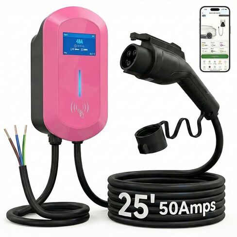 Fullwatt Level 2 EV Charger 50 Amp/12KW, 240V Hardwired Electric Car Charger with J1772 Connector & Display, Wi-Fi and Bluetooth Enabled Electric Vehicle Charging Stations IP65 RFID, 25FT Cable, Grey in Saudi Arabia