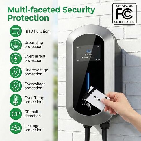 Fullwatt Level 2 EV Charger 50 Amp/12KW, 240V Hardwired Electric Car Charger with J1772 Connector & Display, Wi-Fi and Bluetooth Enabled Electric Vehicle Charging Stations IP65 RFID, 25FT Cable, Grey in Saudi Arabia