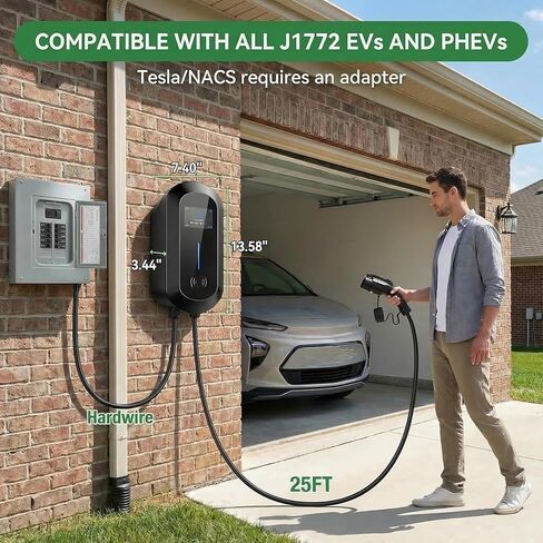 Fullwatt Level 2 EV Charger 50 Amp/12KW, 240V Hardwired Electric Car Charger with J1772 Connector & Display, Wi-Fi and Bluetooth Enabled Electric Vehicle Charging Stations IP65 RFID, 25FT Cable, Grey in Saudi Arabia