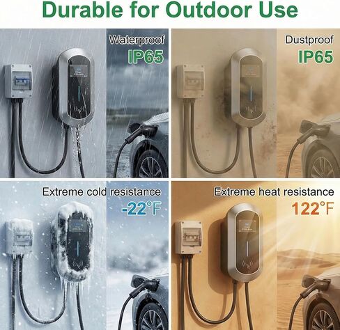 Fullwatt Level 2 EV Charger 50 Amp/12KW, 240V Hardwired Electric Car Charger with J1772 Connector & Display, Wi-Fi and Bluetooth Enabled Electric Vehicle Charging Stations IP65 RFID, 25FT Cable, Grey in Saudi Arabia