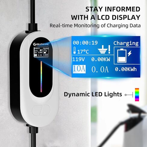 Portable Level 1 EV Charger 15A 110V, NEMA 5-15 Plug Charging Kit with 25FT Cable, Adjustable Current & Delay Timer, Home & Outdoor Portable EV Charger for All J1772 EVs and Hybrid Cars in Saudi Arabia