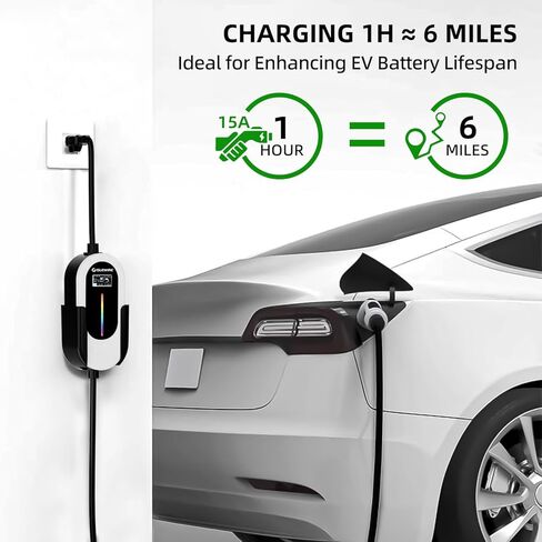Portable Level 1 EV Charger 15A 110V, NEMA 5-15 Plug Charging Kit with 25FT Cable, Adjustable Current & Delay Timer, Home & Outdoor Portable EV Charger for All J1772 EVs and Hybrid Cars in Saudi Arabia