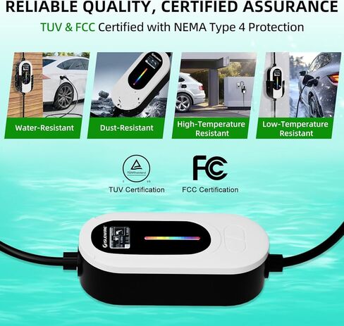 Portable Level 1 EV Charger 15A 110V, NEMA 5-15 Plug Charging Kit with 25FT Cable, Adjustable Current & Delay Timer, Home & Outdoor Portable EV Charger for All J1772 EVs and Hybrid Cars in Saudi Arabia