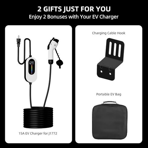 Portable Level 1 EV Charger 15A 110V, NEMA 5-15 Plug Charging Kit with 25FT Cable, Adjustable Current & Delay Timer, Home & Outdoor Portable EV Charger for All J1772 EVs and Hybrid Cars in Saudi Arabia