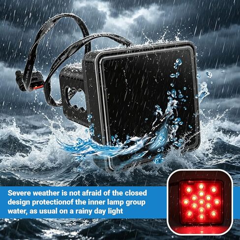 15 LED Red Lens Brake Light Trailer Hitch Cover, Universal Fit 2 Inch Receiver, Super Bright Square Tail Light, Trailer Towing External Accessories for Most SUV RVs (Smoked Lens Red Light) in Saudi Arabia