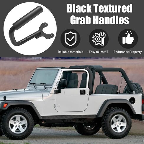 2Pack Solid Front Grab Handles Bar, Black Textured Grab Handles, Replacement for Jeep Wrangler TJ Unlimited 1997-2006 in Saudi Arabia