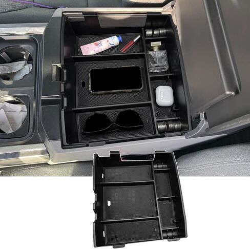 Zxiaochun Center Console Organizer for 2023 2024 2025 2026 Ford F250 F350 F450 F550 Super Duty, Plastic Armrest Storage Box Tray, ABS Material with Non-Slip Mats (Full Console w/Bucket Seats ONLY) in Saudi Arabia