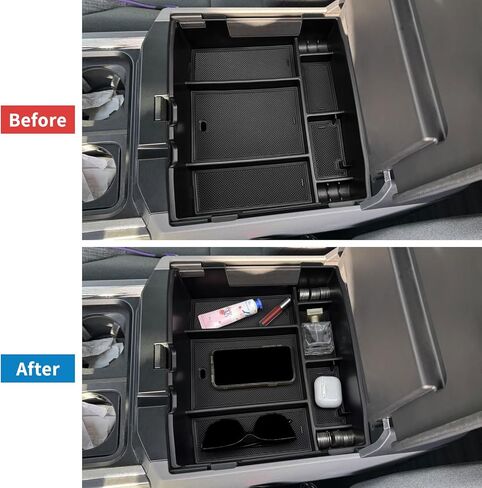 Zxiaochun Center Console Organizer for 2023 2024 2025 2026 Ford F250 F350 F450 F550 Super Duty, Plastic Armrest Storage Box Tray, ABS Material with Non-Slip Mats (Full Console w/Bucket Seats ONLY) in Saudi Arabia