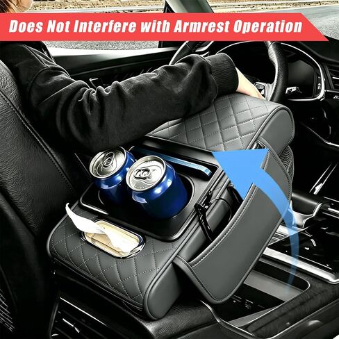 Car Center Console Cover, Leather Armrest Cover for Car, Middle Console Cushion with Storage Bag, Cup Holder, Phone Slot ＆ Tissue Box, Universal Automotive Interior Accessories (Grey) in Kuwait