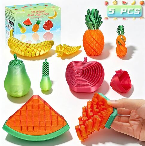 3D Printed Fruit Fidget Toys Sensory Stress Relief Anxiety Toys for Adults Kids, Bulk Set Cool Desk Toys, 5 Pack Fidget Toys Stuff for Boys Girls, Office ADHD Autism Gifts Stocking Stuffers in Saudi Arabia