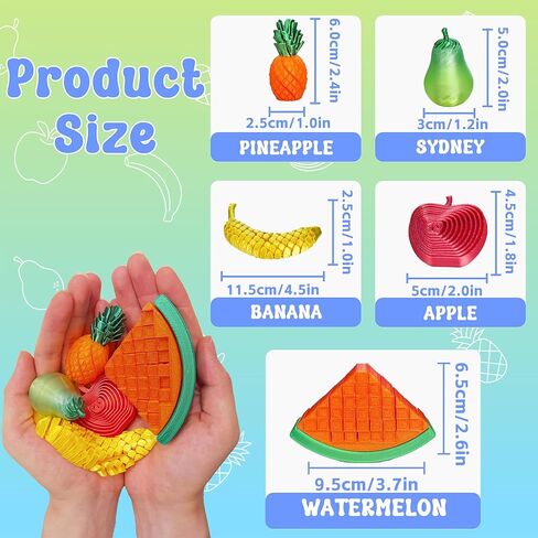 3D Printed Fruit Fidget Toys Sensory Stress Relief Anxiety Toys for Adults Kids, Bulk Set Cool Desk Toys, 5 Pack Fidget Toys Stuff for Boys Girls, Office ADHD Autism Gifts Stocking Stuffers in Saudi Arabia