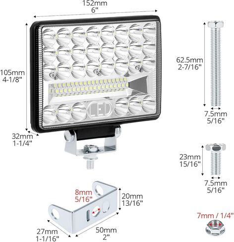قضبان إضاءة LED للمعدات الثقيلة 5 بوصة من QWORK، 2 حزمة من قضبان إضاءة السيارات 26,000LM، ضوء عمل LED لاسلكي، أضواء فيضان محمولة قابلة للتعديل، 12 فولت 24 فولت in Kuwait
