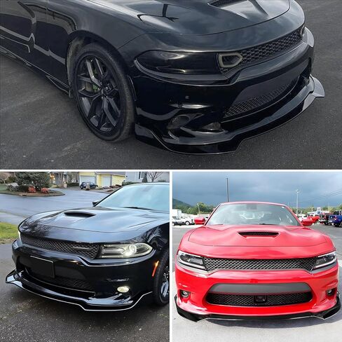 Front Bumper Lip Splitter Compatible with 2020-2023 Dodge Charger SRT Hellcat Scat (Only Widebody), Gloss Black Air Dam Spoiler Lower Chin 3Pcs Fits in Kuwait