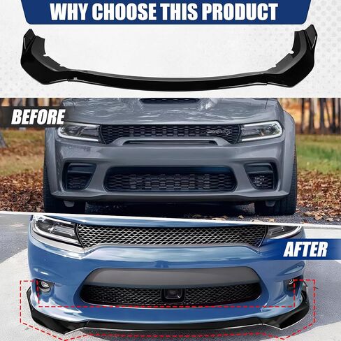 Front Bumper Lip Splitter Compatible with 2020-2023 Dodge Charger SRT Hellcat Scat (Only Widebody), Gloss Black Air Dam Spoiler Lower Chin 3Pcs Fits in Kuwait