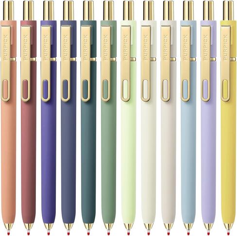 12Pcs Gel Pens, 0.7mm Quick Dry Black Ink Pens, Smooth Writing Pens, Retractable Aesthetic Journaling Pens, Office Desk Supplies for Nurses, Teachers, and School Use, Gold Vintage in Kuwait
