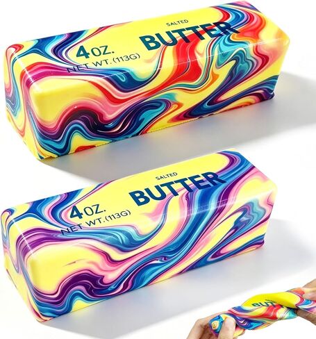 Butter Squishy, 2026 Newest Slow Rising Soft Squeeze Toy ,Realistic Butter Stick with Rainbow Wave, Non-Stick TPR for Office Desk Decor, Party Gift, Anxiety Stress Relief for Adults Kids (2PCSB#) in Kuwait