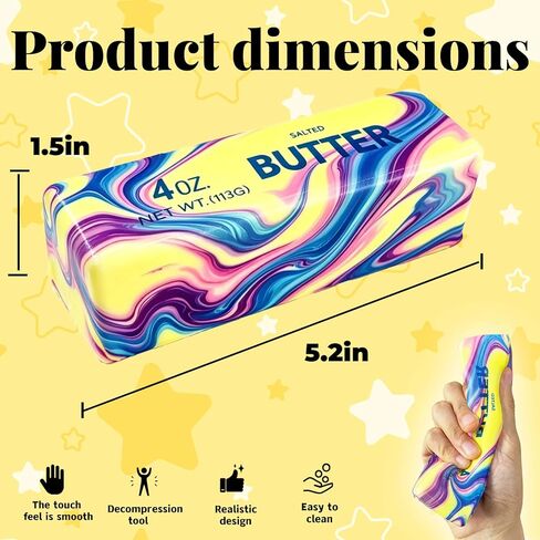 Butter Squishy, 2026 Newest Slow Rising Soft Squeeze Toy ,Realistic Butter Stick with Rainbow Wave, Non-Stick TPR for Office Desk Decor, Party Gift, Anxiety Stress Relief for Adults Kids (2PCSB#) in Kuwait
