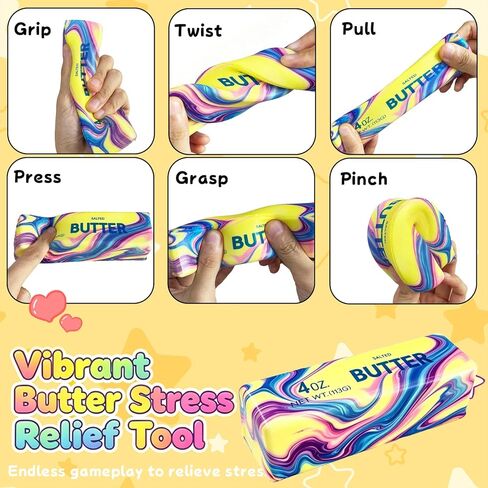 Butter Squishy, 2026 Newest Slow Rising Soft Squeeze Toy ,Realistic Butter Stick with Rainbow Wave, Non-Stick TPR for Office Desk Decor, Party Gift, Anxiety Stress Relief for Adults Kids (2PCSB#) in Kuwait