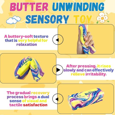 Butter Squishy, 2026 Newest Slow Rising Soft Squeeze Toy ,Realistic Butter Stick with Rainbow Wave, Non-Stick TPR for Office Desk Decor, Party Gift, Anxiety Stress Relief for Adults Kids (2PCSB#) in Kuwait