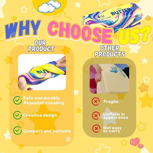 Butter Squishy, 2026 Newest Slow Rising Soft Squeeze Toy ,Realistic Butter Stick with Rainbow Wave, Non-Stick TPR for Office Desk Decor, Party Gift, Anxiety Stress Relief for Adults Kids (2PCSB#) in Kuwait