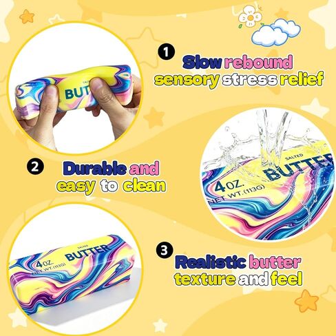 Butter Squishy, 2026 Newest Slow Rising Soft Squeeze Toy ,Realistic Butter Stick with Rainbow Wave, Non-Stick TPR for Office Desk Decor, Party Gift, Anxiety Stress Relief for Adults Kids (2PCSB#) in Kuwait