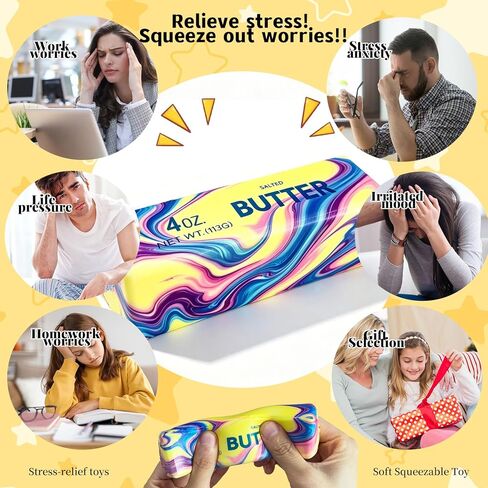 Butter Squishy, 2026 Newest Slow Rising Soft Squeeze Toy ,Realistic Butter Stick with Rainbow Wave, Non-Stick TPR for Office Desk Decor, Party Gift, Anxiety Stress Relief for Adults Kids (2PCSB#) in Kuwait