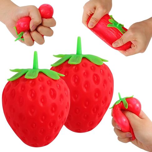 2pcs Squeezable Strawberry Toy,Squeezable Fruit Ball Realistic Strawberry Model Squishy Ultra Moldable Slow Rise Party Favor Pressure Release,Suitable for Adult use in Offices and Homes in Kuwait