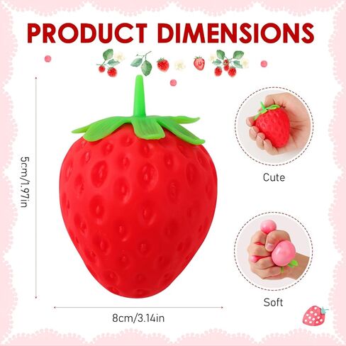 2pcs Squeezable Strawberry Toy,Squeezable Fruit Ball Realistic Strawberry Model Squishy Ultra Moldable Slow Rise Party Favor Pressure Release,Suitable for Adult use in Offices and Homes in Kuwait