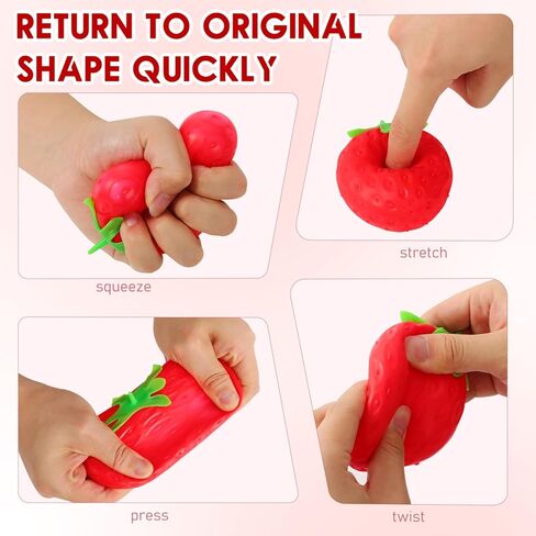 2pcs Squeezable Strawberry Toy,Squeezable Fruit Ball Realistic Strawberry Model Squishy Ultra Moldable Slow Rise Party Favor Pressure Release,Suitable for Adult use in Offices and Homes in Kuwait