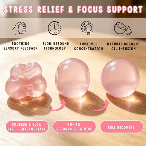 Coconut Oil Stress Ball, Slow Rising Coconut Oil Squishy, 2026 New Coconut Oil Stress Ball, Non-Sticky Easy to Clean Improving Focus Easing Tension (Blue+Pink) in Saudi Arabia