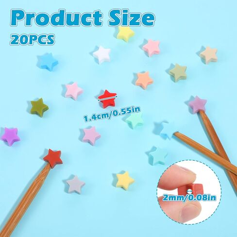 20Pcs Star Knitting Needle Stoppers, Colorful Silicone Knitting Needles Caps Knitting Needle Point Protectors Knittings Supplies Accessories for Hand DIY Craft in Saudi Arabia